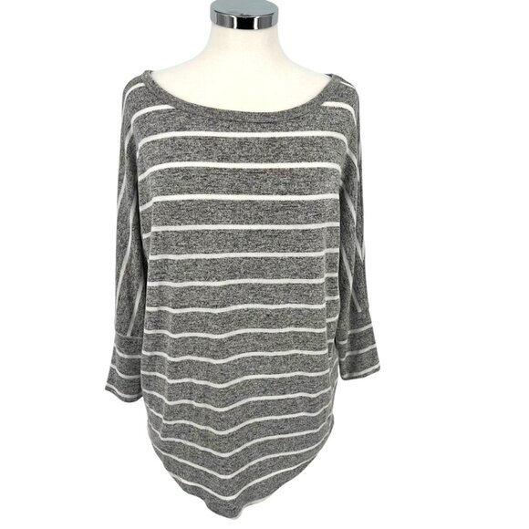 Market & Spruce Striped Gray Boat Neck Top Size Medium - Picture 1 of 9